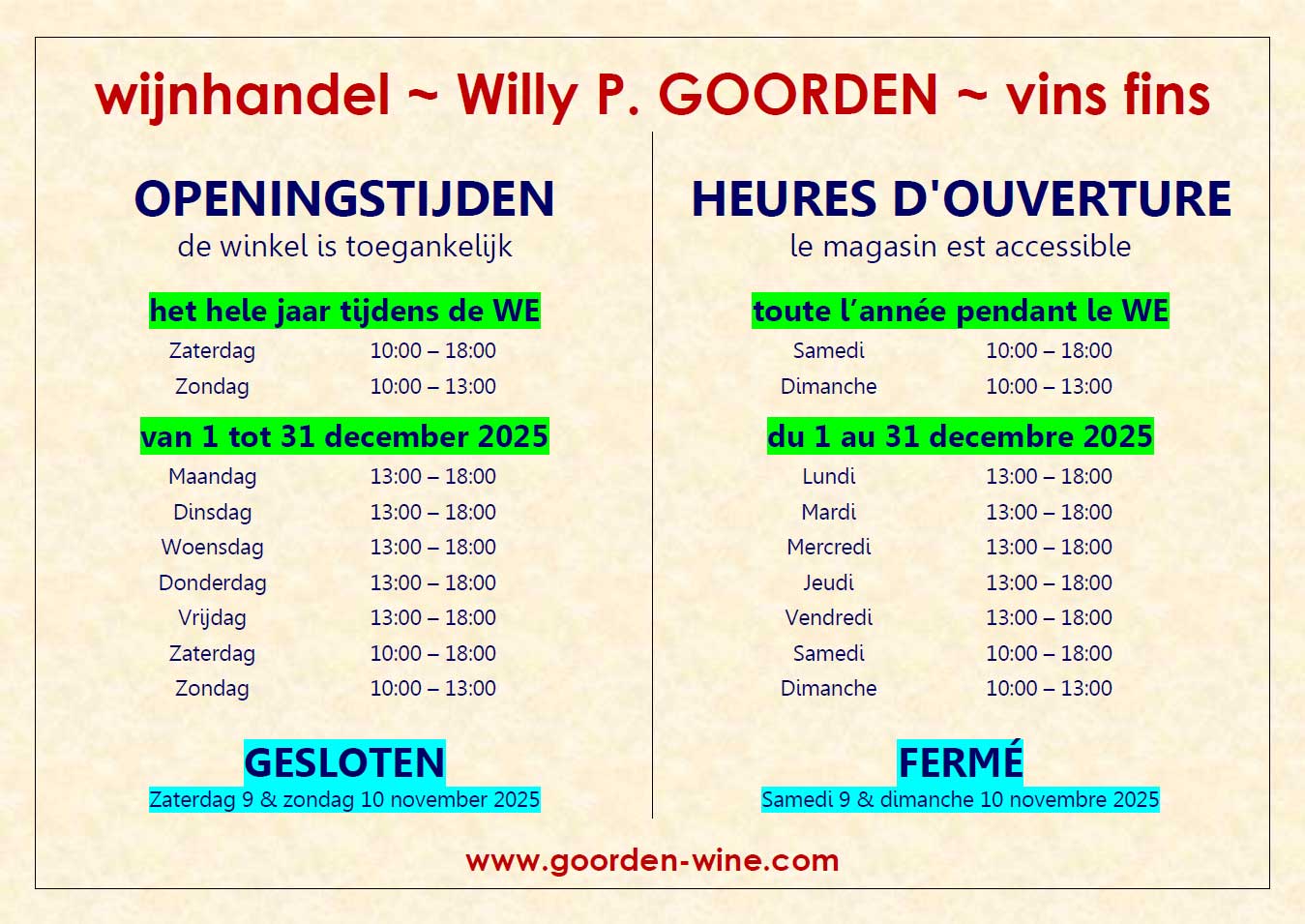 Les horaires en 2025